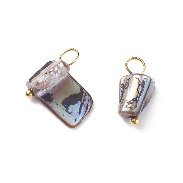 

PandaHall Natural Dyed Shell Charms, with Golden Tone Brass Loops, Irregular Shapes, Gray, 13~14x7~13x5~10.5mm, Hole: 3~3.5mm Freshwater...