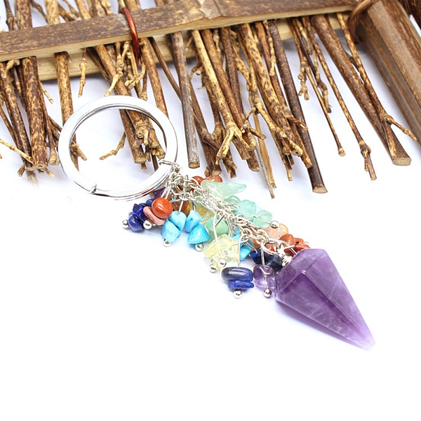 

PandaHall Natural Amethyst Cone Charm Keychain, 7 Chakras Theme Natural Amethyst & Green Aventurine & Carnelian & Citrine & Lapis Lazuli &...