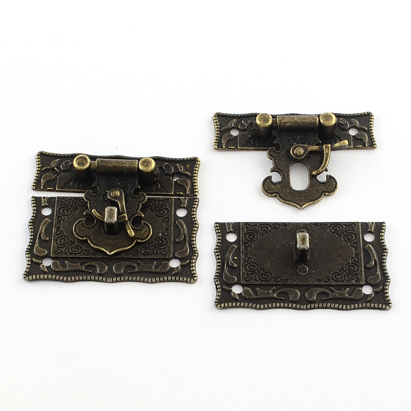

PandaHall Wooden Box Lock Catch Clasps, Antique Bronze, 42x51x9mm, Hole: 2.5mm Alloy
