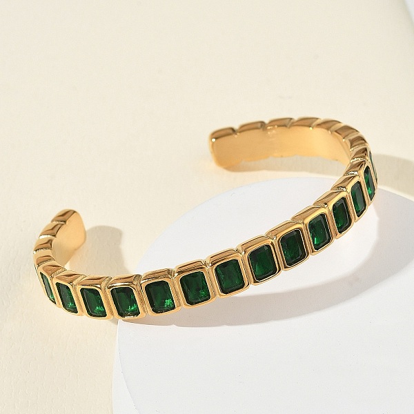 Bracelets manchettes en acier inoxydable 304 et zircon cubique pour femmes