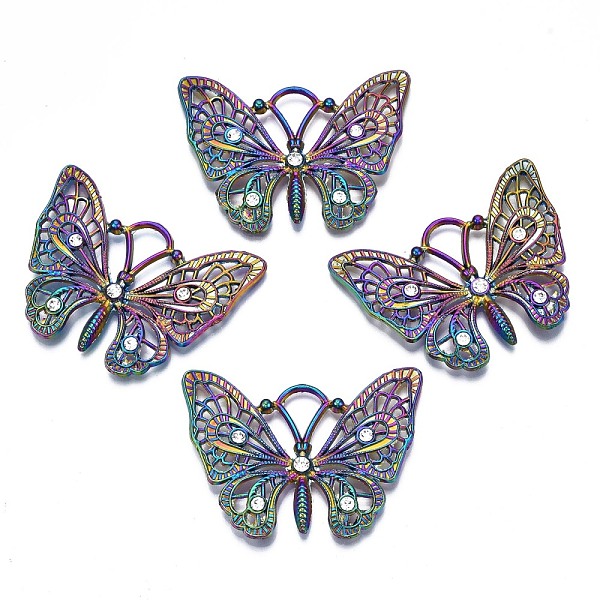 

PandaHall Rack Plating Rainbow Color Alloy Pendants, with Crystal Rhinestone, Cadmium Free & Nickel Free & Lead Free, Butterfly, 37x48x4.5mm..., Clear