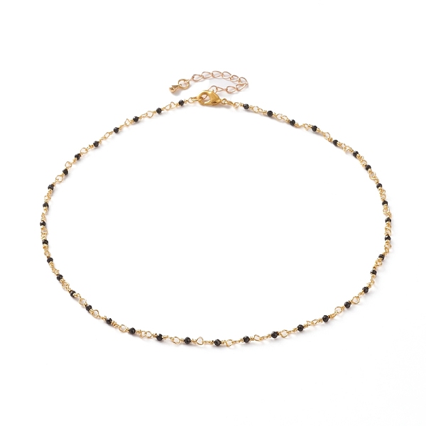 

PandaHall Faceted Round Natural Spinel Beaded Necklaces, with Brass Lobster Claw Clasps, Golden, 16-1/8 inch(41cm) Spinel Black