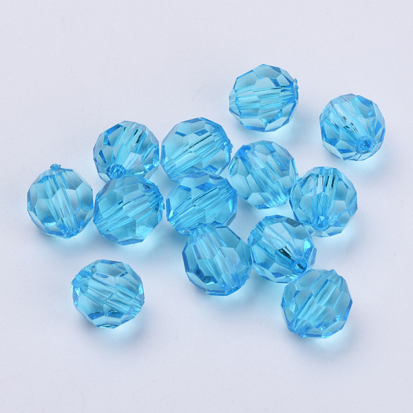 

PandaHall Transparent Acrylic Beads, Faceted, Round, Deep Sky Blue, 14x13mm, Hole: 1.8mm, about 330pcs/500g Acrylic Round Blue