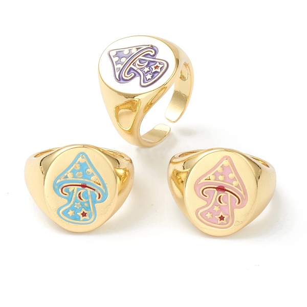 

PandaHall Brass Enamel Cuff Rings, Open Rings, Oval with Mushroom, Golden, Mixed Color, US Size 6, Inner Diameter: 17mm Brass Multicolor