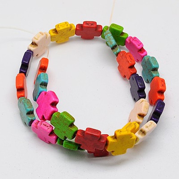 

PandaHall Synthetic Turquoise Beads Strands, Dyed, Greek Cross, Mixed Color, 15x15x4mm, Hole: 1mm, about 27pcs/strand, 15.4 inch Synthetic..., Multicolor