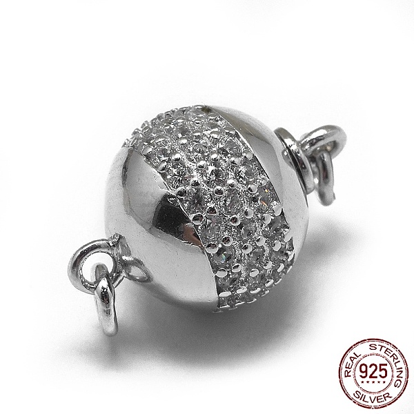 

PandaHall Rhodium Plated 925 Sterling Silver Bayonet Clasps, with 925 Stamp, with Cubic Zirconia, Round, Clear, Platinum, 16x10.5mm, Hole...