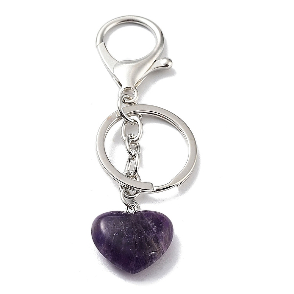 

PandaHall Natural Amethyst Keychain, with Platinum Plated Iron Split Key Rings, Heart, 9~9.2cm Amethyst Heart