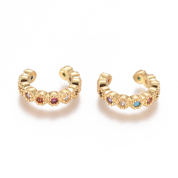 

PandaHall Golden Plated Brass Micro Pave Cubic Zirconia Cuff Earrings, Long-Lasting Plated, Colorful, 14x12.5x3mm Cubic Zirconia
