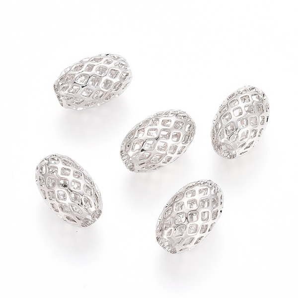 

PandaHall Rack Plating Brass Filigree Beads, Hollow, Oval, Platinum, 12x8mm, Hole: 3.5mm Brass Oval