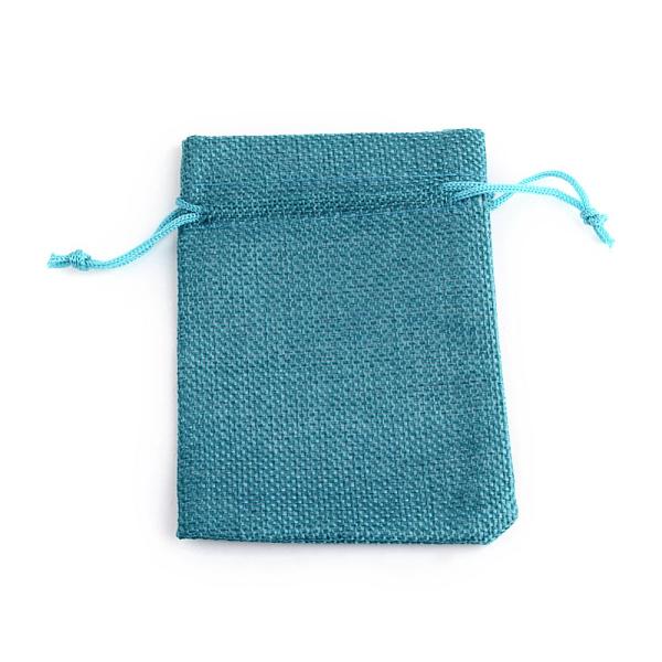 burlap packing pouches drawstring bags, dark cyan, 9x7cm