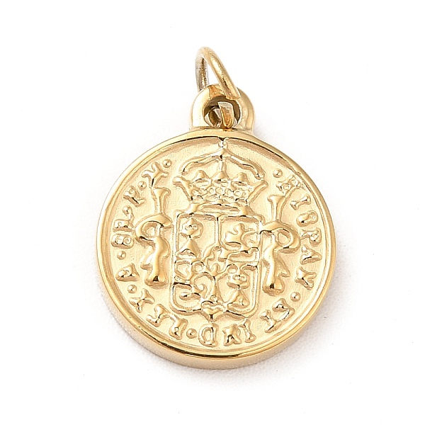 

PandaHall Ion Plating(IP) 304 Stainless Steel Coin Charms, with Jump Ring, Flat Round with Hispan Et Ind Rex, Real 14K Gold Plated...