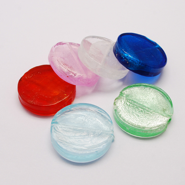 

PandaHall Handmade Silver Foil Lampwork Beads, Flat Round, Mixed Color, 28x6mm, Hole: 2mm Silver Foil Flat Round Multicolor