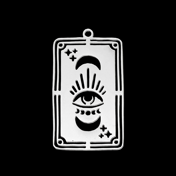 

PandaHall Stainless Steel Pendants, Laser Cut, Stainless Steel Color, Eye & Moon, Rectangle Pattern, 32x18x1mm Stainless Steel Rectangle
