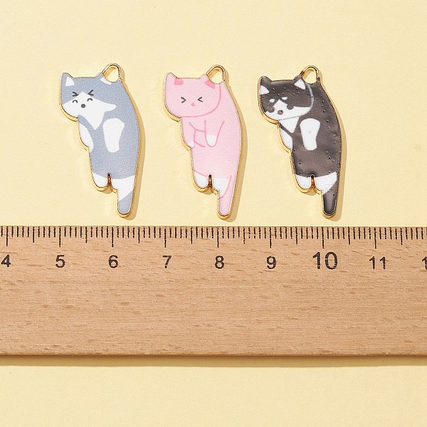 

PandaHall 12Pcs 6 Colors Printed Alloy Pendants, Light Gold, Cat, Mixed Color, 30x15x1.5mm, Hole: 2mm, 2pcs/color Alloy Cat Shape Multicolor