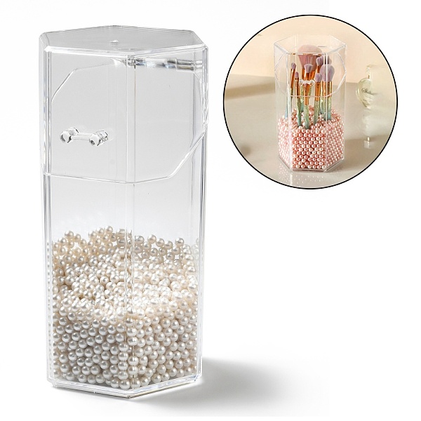

PandaHall Flip Cover Hexagon Plastic Pen Holder, for Makeup Brush Storage Organizer, with Plastic Pearl inside, Clear, 10.5x9.3x20.5cm...