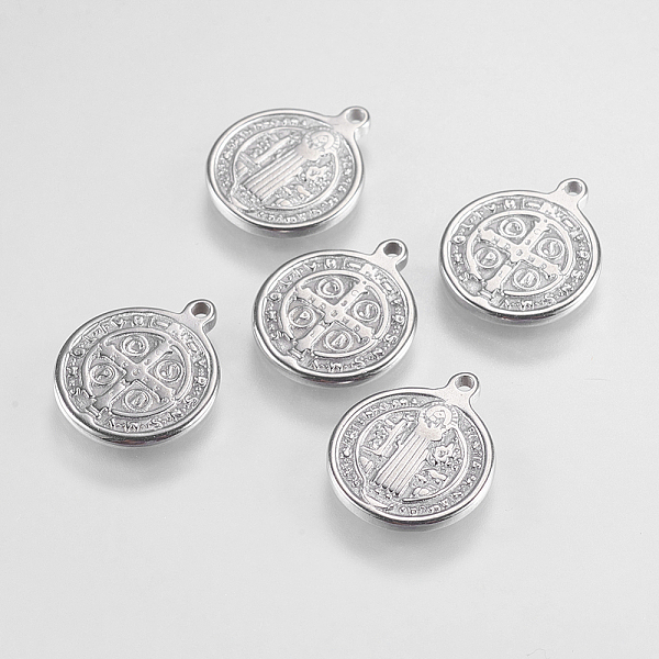 

PandaHall 304 Stainless Steel Pendants, Flat Round with Saint Benedict, Stainless Steel Color, 15x12x1.5mm, Hole: 0.8mm 304 Stainless Steel...