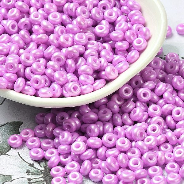 

PandaHall Baking Paint Luster Glass Seed Beads, Donut, Violet, 4x2.5mm, Hole: 1mm, 6205pcs/pound Glass Donut Purple
