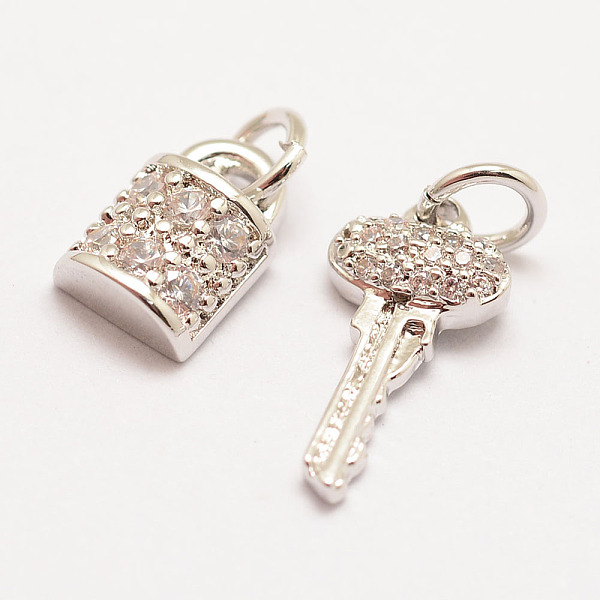 

PandaHall Brass Micro Pave Grade AAA Cubic Zirconia Charms, Long-Lasting Plated, Key and Padlock, Cadmium Free & Nickel Free & Lead Free...