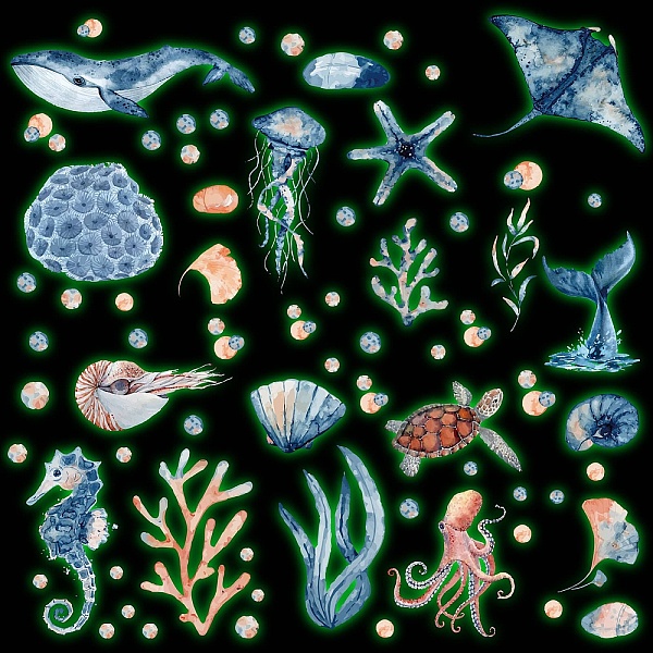

PandaHall CREATCABIN Glow in The Dark Under The Sea Wall Decals Glowing Ocean World Themed Wall Stickers Sea Turtle Seaweed Jellyfish...