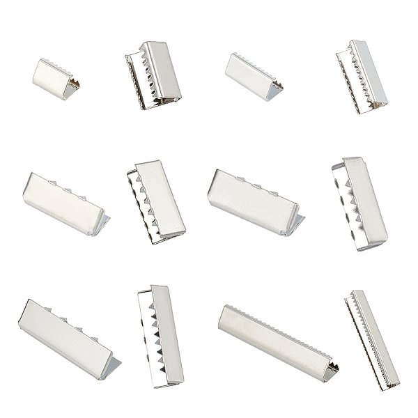 

PandaHall PH 42pcs Crimp End Fasteners 6 Sizes Ribbon Crimp Ends Platinum Leather Ribbon Crimps Brass Belt Buckle End Tip for Clothes DIY...