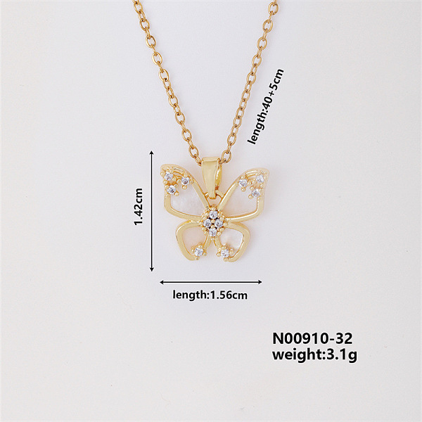 Vintage Brass Rhinestones Butterfly Pendant Necklace For Women