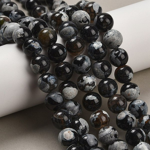 Brins de perles d'agate craquelée au feu naturel (teintes et chauffées)