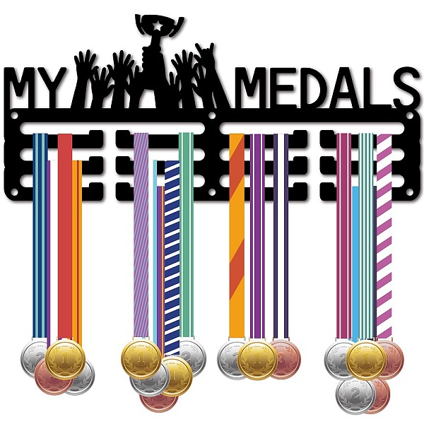 

PandaHall Sports Theme Iron Medal Hanger Holder Display Wall Rack, 3-Line, with Screws, Artistic Swimming, Trophy, 130x290mm, Hole: 5mm Iron...
