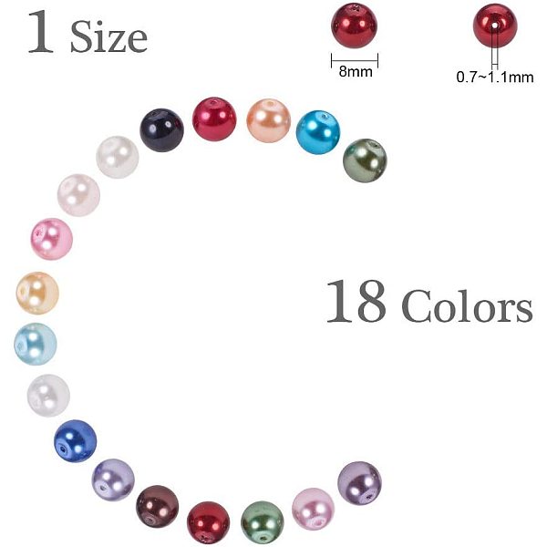 

PandaHall Eco-Friendly Dyed Glass Pearl Round Beads, Mixed Color, 8mm, Hole: 0.7~1.1mm, about 30~35pcs/color, about 540~630pcs/box Glass..., Multicolor