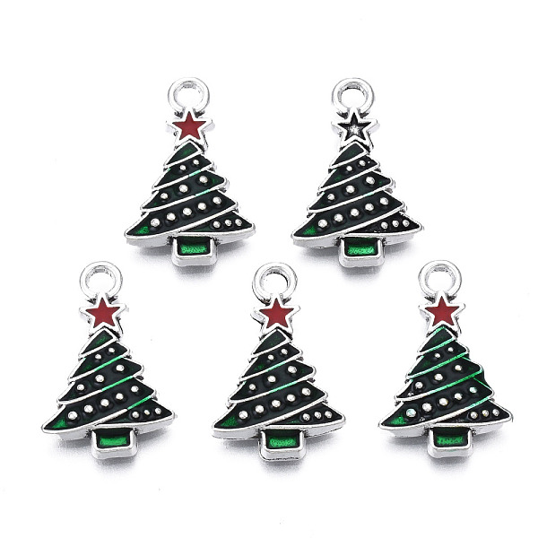 

PandaHall Christmas Alloy Enamel Pendants, Cadmium Free & Nickel Free & Lead Free, Platinum, Christmas Tree, Dark Green, 21x13x3mm, Hole...