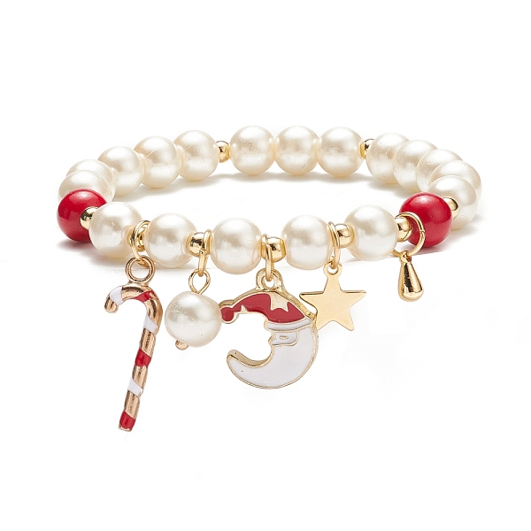 

PandaHall Natural Mashan Jade & Glass Pearl Beaded Stretch Bracelet, Christmas Candy Cane & Santa Claus & Star Charm Bracelet for Women, Red...