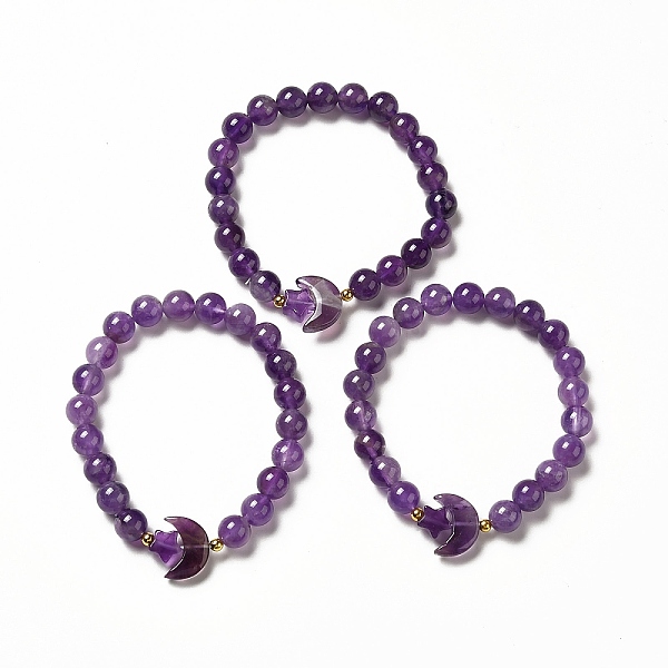 

PandaHall Natural Amethyst Moon and Star Beaded Stretch Bracelet for Women, Inner Diameter: 2-1/8 inch(5.5cm) Amethyst