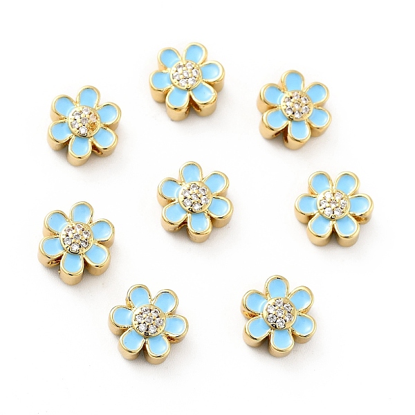 

PandaHall Flower Brass Micro Pave Clear Cubic Zirconia Beads, Real 18K Gold Plated, with Enamel, Cadmium Free & Nickel Free & Lead Free...