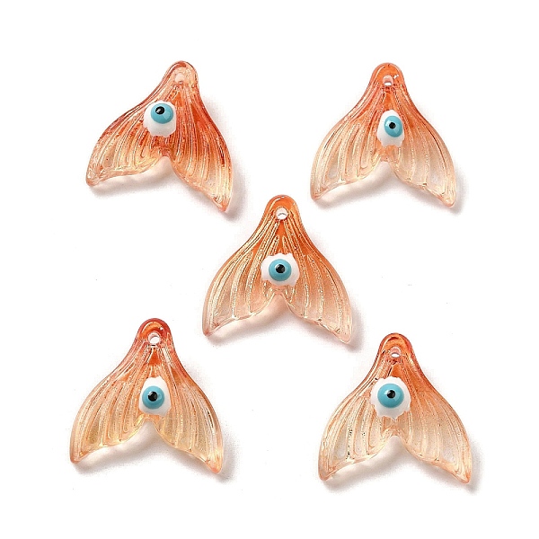 

PandaHall Transparent Glass with Enamel Pendants, Whale Tail with Evil Eye Charms, Coral, 19.5x20x7.5~8mm, Hole: 1.2mm Glass Whale Red