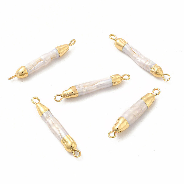 

PandaHall Baroque Natural Keshi Pearl Connector Charms, Column Links, with Brass Double Loops, Light Gold, 31~33x4~5mm, Hole: 1.8mm Pearl...