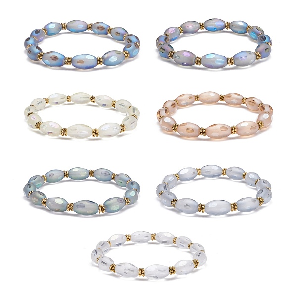 

PandaHall Twist Oval Frosted Glass Beads Stretch Bracelet for Women Girl, Mixed Color, Inner Diameter: 2-1/8 inch(5.5cm) Glass Multicolor