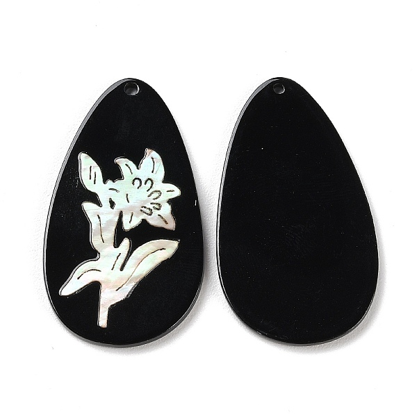 

PandaHall Opaque Flower Pattern Acrylic Pendants, with Shell, Black, Oval, 44x25.5x2.6mm, Hole: 1.6mm Acrylic Oval Black
