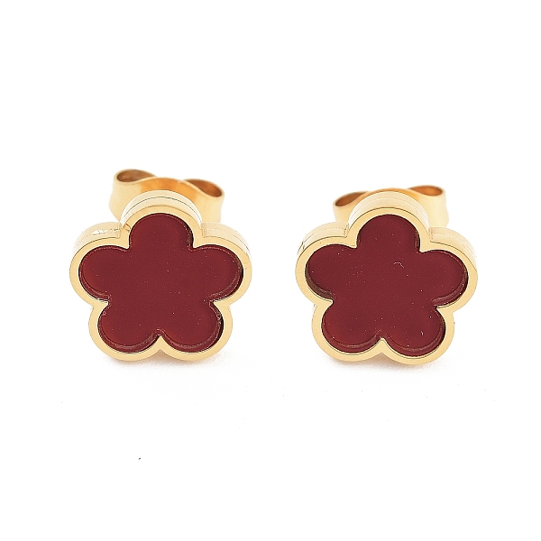 

PandaHall Flower Resin Stud Earrings, Golden Tone 304 Stainless Steel Jewelry for Women, FireBrick, 9.5x10mm 304 Stainless Steel Flower Red