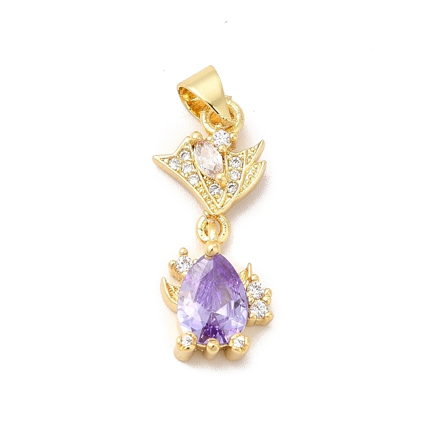 

PandaHall Rack Plating Brass Micro Pave Cubic Zirconia Pendants, Cadmium Free & Lead Free, Long-Lasting, Flower & Teartrop, Purple...