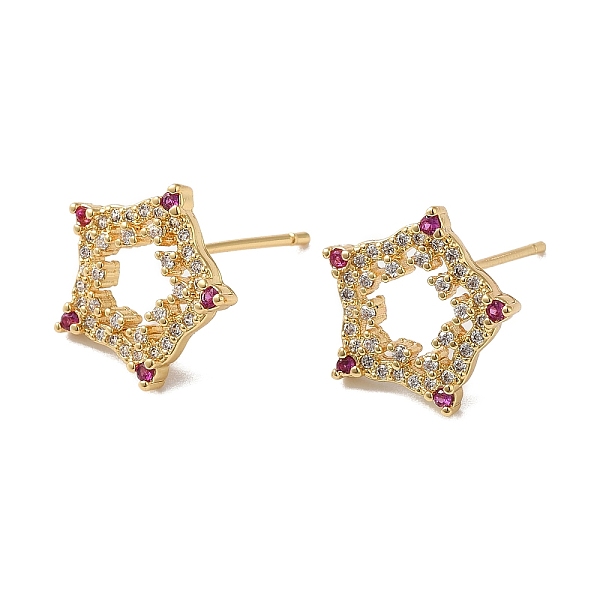 

PandaHall Cubic Zirconia Hollow Star Stud Earrings, Real 18K Gold Plated Brass Jewelry for Women, Lead Free & Cadmium Free, Medium Violet...