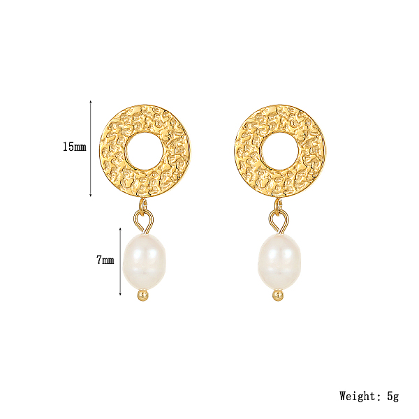 Colgante Circular Dorado Con Pendientes De Perlas De Agua Dulce Para Mujer.