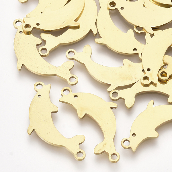 

PandaHall 201 Stainless Steel Links connectors, Laser Cut Links, Dolphin, Golden, 24.5x12x1mm, Hole: 1.6mm 201 Stainless Steel Dolphin