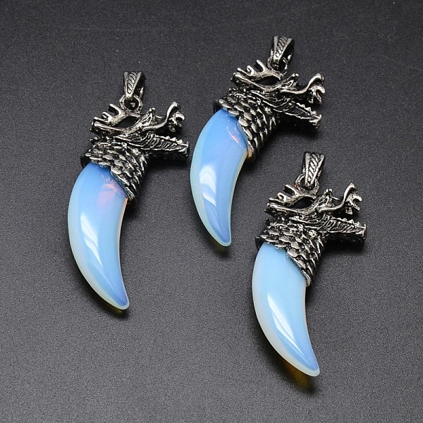 

PandaHall Tusk Shape with Dragon Antique Silver Zinc Alloy Opalite Big Pendants, Lead Free & Nickel Free, 56~59x25x11.5mm, Hole: 4x8mm...