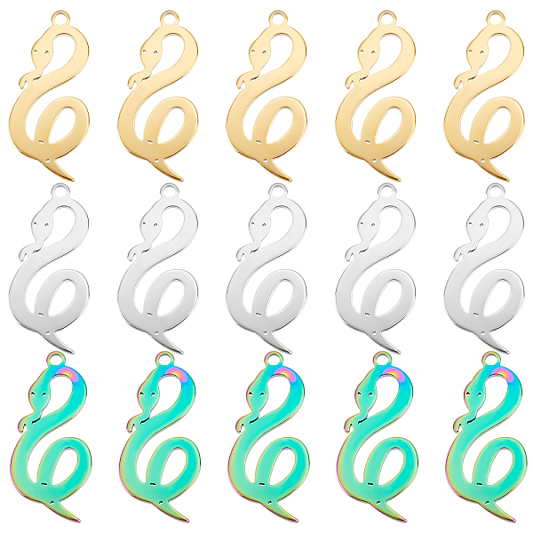 

PandaHall DICOSMETIC 24Pcs 3 Colors 304 Stainless Steel Pendants, Snake, Mixed Color, 29.5x13.5x1.5mm, Hole: 2mm, 8pcs/color 304 Stainless...
