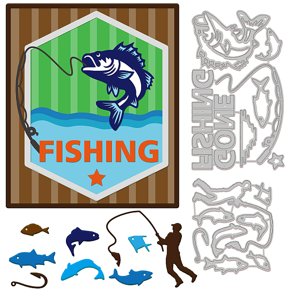 

PandaHall GLOBLELAND 2Pcs Fishing Cutting Dies Metal Gone Fishing Words Fishing Rod People Die Cuts Embossing Stencils for Paper Card Making...