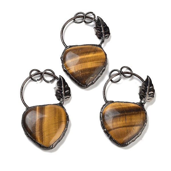 

PandaHall Natural Tiger Eye Heart Big Pendants, Brass Ring Charms with Leaf & Jump Rings, Red Copper, 53~56x32~34x7~7.5mm, Hole: 6.6mm Tiger...