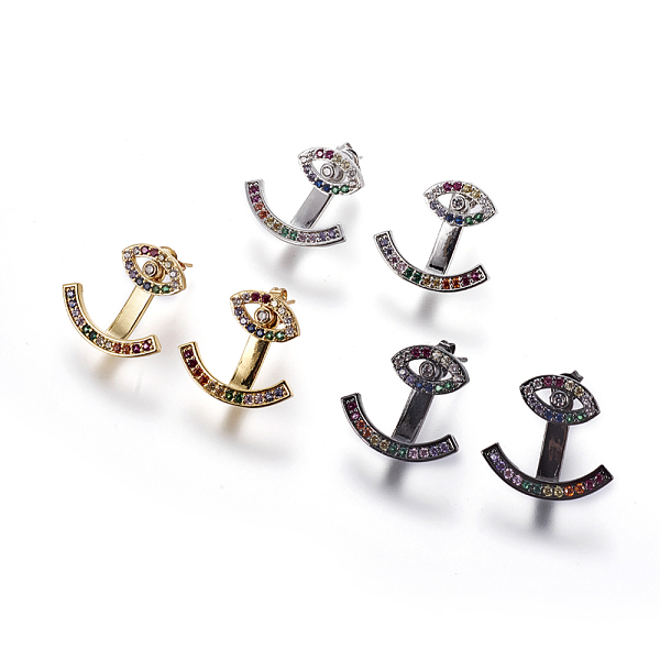

PandaHall Brass Micro Pave Cubic Zirconia Stud Earrings, with Brass Ear Nuts, Eye, Colorful, Mixed Color, 22x20.5x6mm, Pin: 0.7mm Cubic...