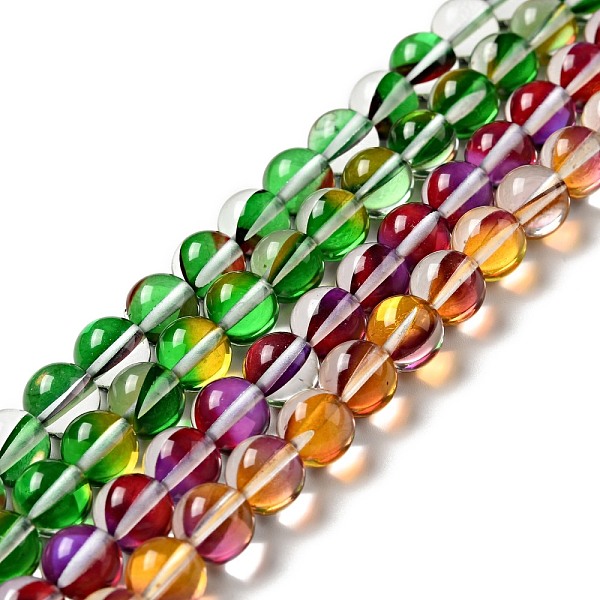 

PandaHall Electroplated Synthetic Moonstone Beads Strands, Dyed, Holographic Beads, Half AB Color Plated, Round, Mixed Color, 6mm, Hole: 1mm..., Multicolor