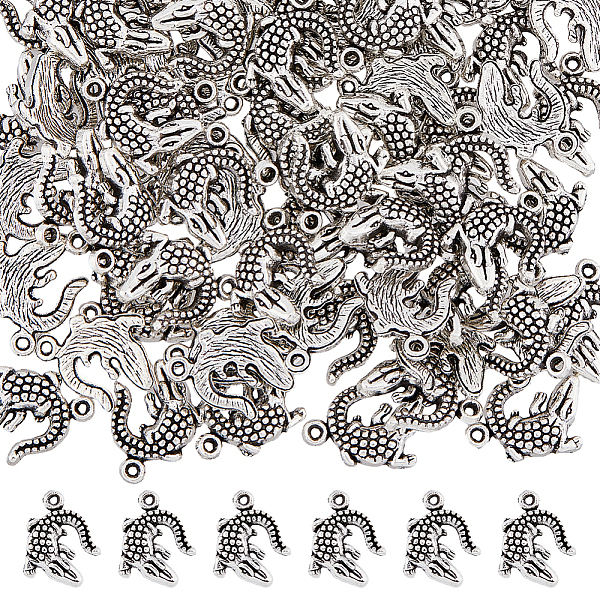

PandaHall DICOSMETIC 100Pcs Crocodile Tibetan Style Alloy Pendants, Antique Silver, 14x17x3mm, Hole: 1.5mm Alloy Crocodile