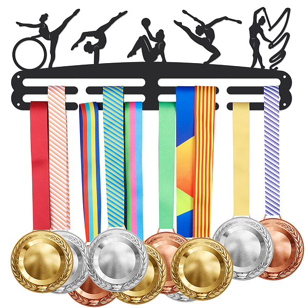 

PandaHall Fashion Iron Medal Hanger Holder Display Wall Rack, with Screws, Gymnastics Pattern, 150x400mm Iron Sports