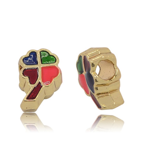 

PandaHall Nickel Free & Lead Free Golden Alloy Enamel European Beads, Long-Lasting Plated, Large Hole Clover Beads, Colorful, 16x10x7mm...